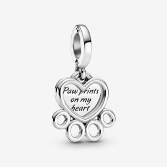 Pandora Hearts & Paw Print Dangle Charm - Picture 1 of 5